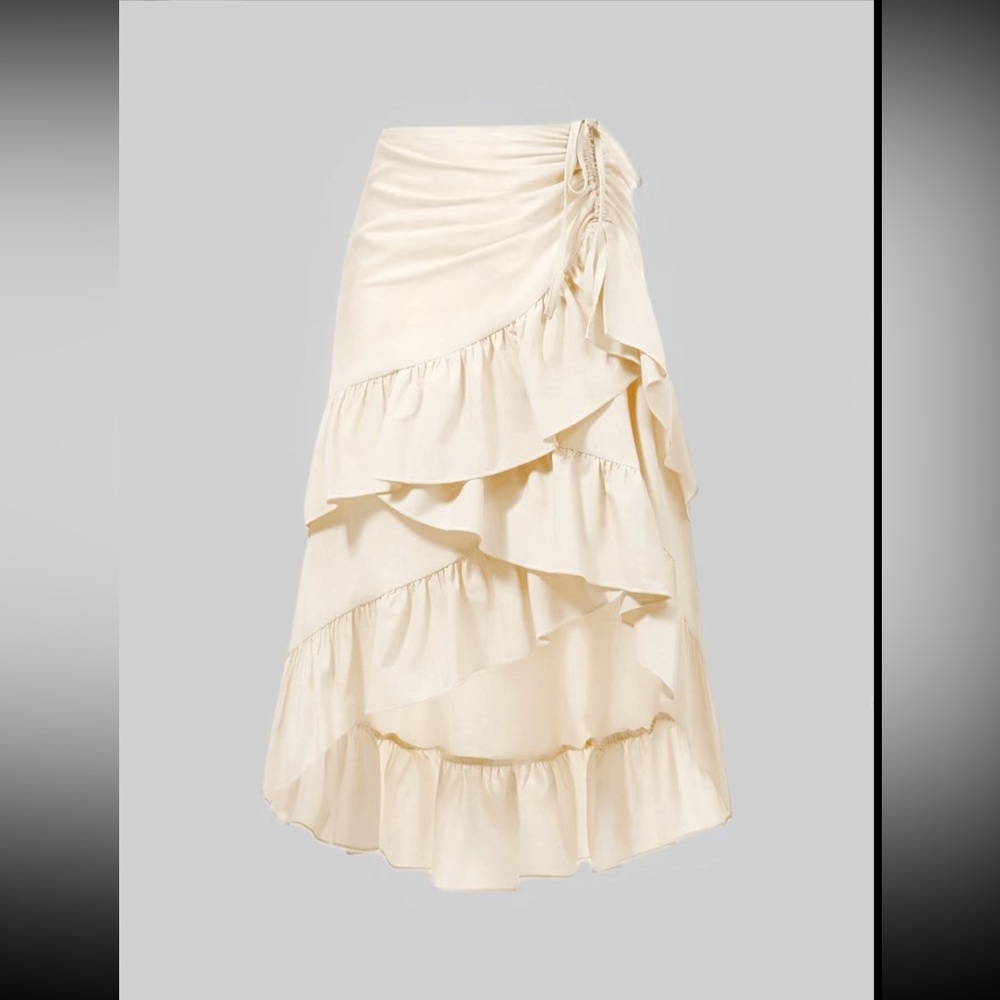 High Low Cream Ruffle Skirt